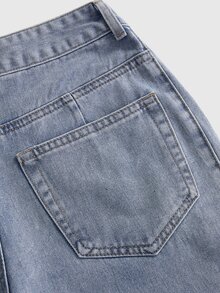 ROMWE Y2K Women's Autumn Colorful Button Decor Denim Shorts - Light Wash - View 4