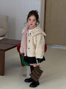 Dazy Kids Infant/Toddler (Girl) Turn-Collar Long Sleeve Fleece Jacket Winter - Beige - View 1