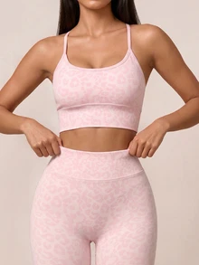 SHEIN BAE Women's Leopard Print Cropped Camisole Tank Top For Daily Fitness And Sports - Baby Pink - View 5
