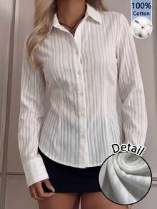 SHEIN EZwear قميص نسائي بلون موحد كاجوال متعدد الاستخدامات للارتداء اليومي - أبيض - مشاهدة 1