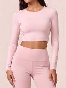 SHEIN BAE Women's Solid Color Casual Daily Wear Sports T-Shirt - Baby Pink - View 2