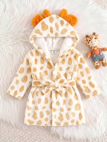 SHEIN Baby Newborn Girl Boy One-Piece Autumn Winter Romper Home Wear Fuzzy Giraffe Design - Red - View 4