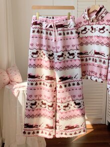 Comfortcana Women's Elastic Waist Floral Loose Long Pants - Pink - View 4