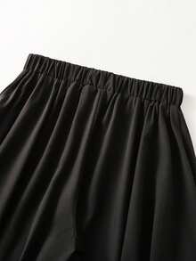 Elenzga Plus Size Women Black And Gold High Waist Wide Leg Pants Trim Piping Asymmetrical Ruffle Hem Flowy Skirt Elegant Banquet Cocktail Formal Party Fall - Black - View 4