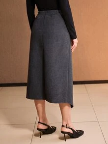 MOTF PREMIUM WOMEN'S ELEGANT ASYMMETRICAL STRIPED SKIRT - Grey - View 4