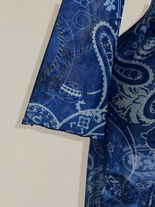 SHEIN ICON 大尺碼女款V領滿版印花休閒日常穿著上衣 - 寶藍色 - 查看 8