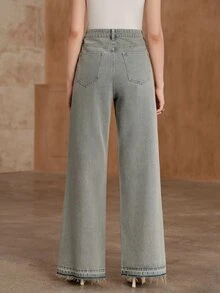 Anewsta Flared Rhinestone Studded Denim Jeans - Blue - View 7