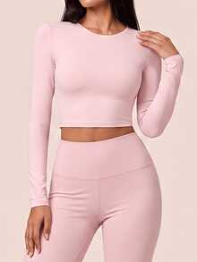 SHEIN BAE Women's Solid Color Casual Daily Wear Sports T-Shirt - Baby Pink - View 5