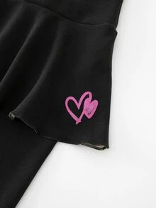 SHEIN 少女緊身褲，休閒優雅 2 合 1 蝴蝶結圖案裙褲，適合春、秋、夏季穿著，完美適合外出 - 黑色 - 查看 5