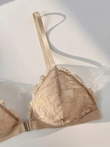PetitDoll Elegant French Lace Front Closure Triangle Cup Wireless Bra 3-Piece Set - Multicolor - View 3