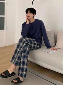 DAZY Spring/Summer Gray T-Shirt With Men's Loungewear Set - Navy Blue - View 5