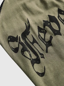 ROMWE MEN Women's Mini Dress Cat Paw Metal Gothic Font Dark Swamp Goth Hot Girl A-Line - Army Green - View 4