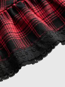 Sweetness Women's Autumn/Winter Christmas Red Plaid A-Line Mini Dress - Multicolor - View 4