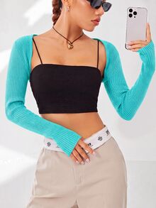Comfortcana 春季純色短版開襟衫，不含內搭背心，黑色上衣，適合秋冬穿著 - 水鴨藍 - 查看 4