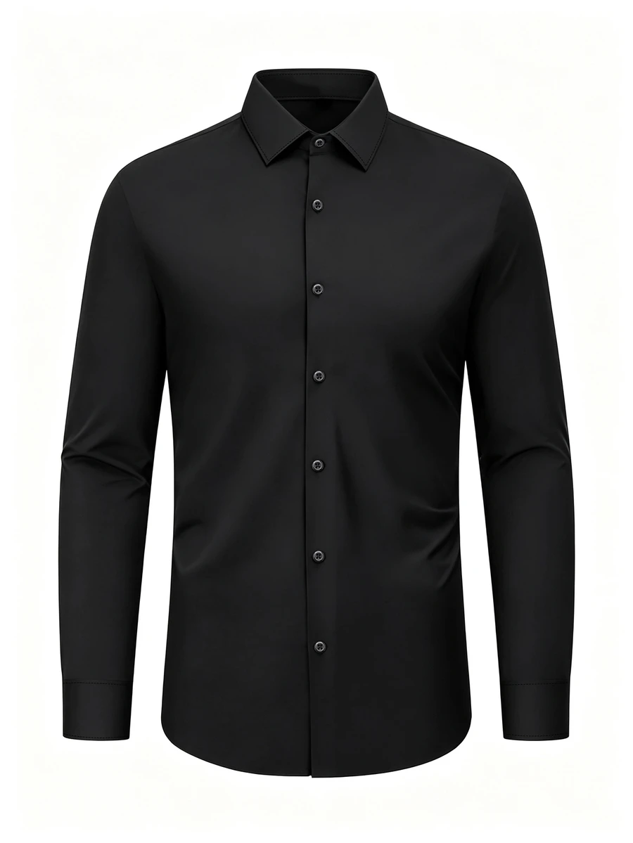 Manfinity Mode Men's Slim Fit Long-Sleeve Shirt, Solid Black Button-Down Dress Shirt, Business Style - Black - View 1