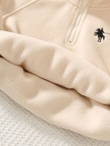 SHEIN Young Boy Casual Comfortable Thick Fleece Pony Pattern Stand Collar Sweatshirt, Autumn/Winter - Apricot - View 6