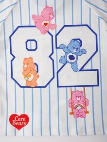 SHEIN X Care Bears 女童字母卡通印花休閒日常短袖T恤 - 藍色 - 查看 6