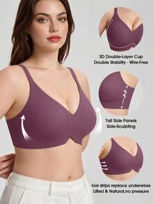 SHEIN 女款大尺碼果凍軟支撐無鋼圈聚攏胸罩，1件裝 - 紫色 - 查看 1
