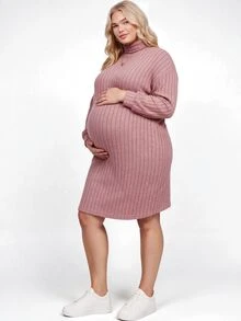 Plussiva Plus Size Solid Color Casual Daily Wear Summer Dress For Pregnant Women - Dusty Pink - View 1