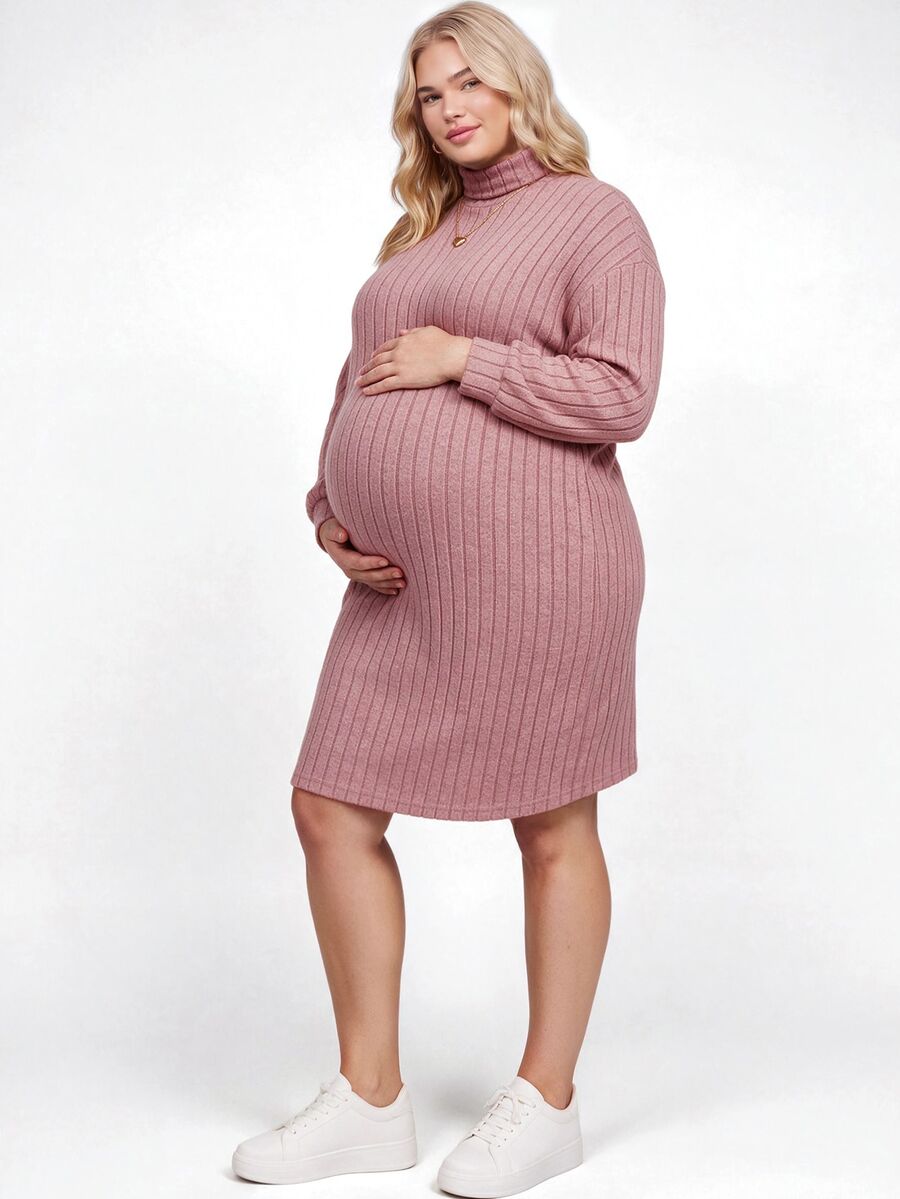 Plussiva Plus Size Solid Color Casual Daily Wear Summer Dress For Pregnant Women - Dusty Pink - View 1