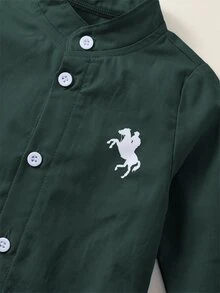 SHEIN 中性嬰兒男/女嬰 2件組秋冬休閒復古風長袖上衣與長褲套裝，嬰兒男童套裝，嬰兒男童衣著，Squishy - 彩色 - 查看 4