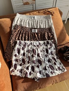 Comfortcana Bộ 3 quần short size lớn màu trơn và họa tiết cành cây, phù hợp mặc hàng ngày, đơn giản đa năng thoải mái - Nhiều màu - Xem 10