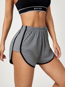 SHEIN Dewbera Women's Colorblock Trim Curved Hem Athletic Fashion Shorts - Light Grey - View 1