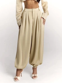 SHEIN BAE Women's Solid Color Pocket Commuter Versatile Fashion Suit Pants - Khaki - View 3