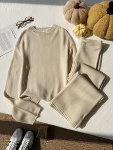 SHEIN طقم كنزة وبنطلون للفتيات المراهقات - لون مشمشي - مشاهدة 3