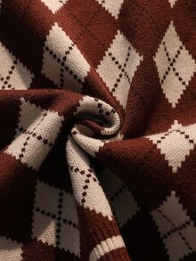 SHEIN Rompi Rajut Kasual Sehari-hari Motif Belah Ketupat untuk Anak Laki-Laki - Coklat - View 4