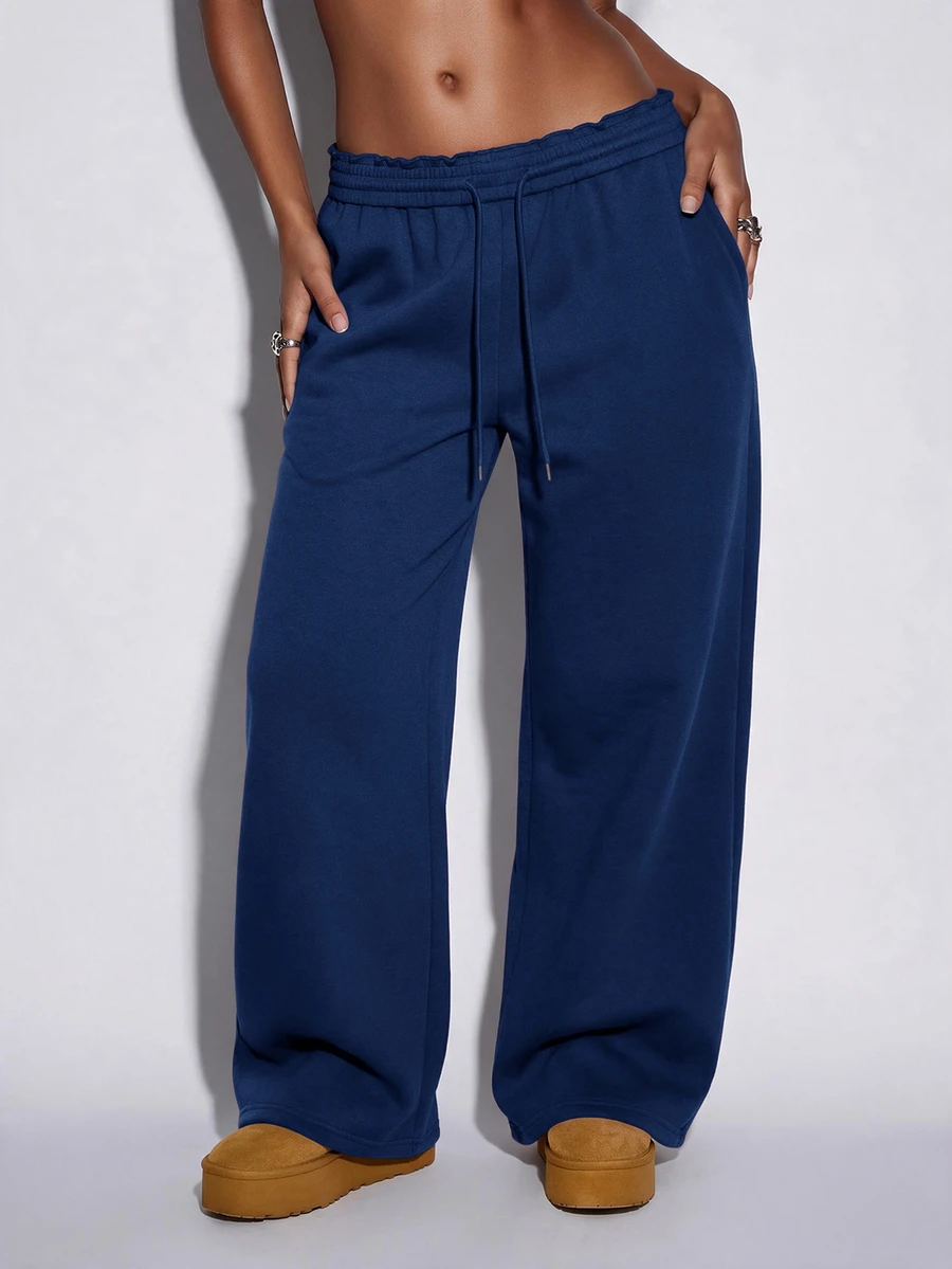 Avantive Women's Drawstring Waist Wide Leg Loose Athletic Pants - Navy Blue - View 1