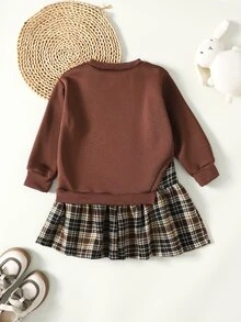 SHEIN 女童秋冬復古時尚百搭休閒日常熊貼布棕色洋裝，秋冬秋季服飾，聖誕節/萬聖節 - 棕色 - 查看 2