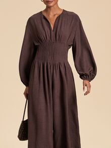Travachic Women's Long Sleeve Solid Color Jumpsuit - Brown - View 1