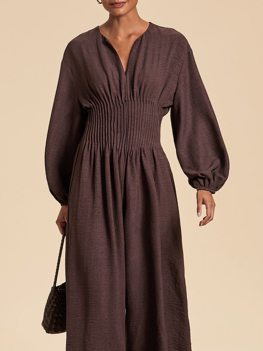 Travachic Women's Long Sleeve Solid Color Jumpsuit - Brown - View 1
