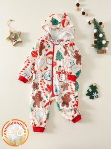 SHEIN 嬰兒男嬰女嬰新生兒秋冬聖誕搖粒絨連身衣 紅色連身褲 嬰兒連身衣 - 彩色 - 查看 1