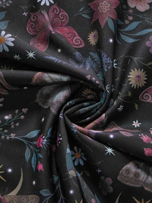 ROMWE Fairycore Vintage Mori Style Rabbit & Moon Print Plus Size Women's Short Sleeve Dress - Black - View 4