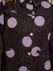 Nöista Big Dot Print Long Sleeves Denim Jacket - Red Violet - View 9