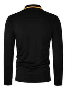 Calvornis 春秋男士長袖 Polo 領襯衫，休閒時尚日常穿著、通勤，適合秋季、正式場合，黑色長袖男士翻領春秋上衣，深色輕奢成熟裝飾輕商務休閒極簡百搭上衣 - 黑色 - 查看 2