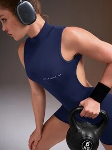 Powerista Women's Backless Short Athletic Jumpsuit - Navy Blue - View 6