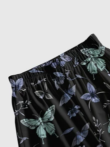 ROMWE Women's Dark Hippie Butterfly Print Wide Leg Pants - Black - View 3