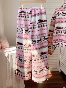 Comfortcana Women's Elastic Waist Floral Loose Long Pants - Pink - View 2