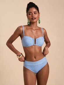 Travachic 女款條紋細肩帶露背比基尼套裝 - 藍白色 - 查看 1