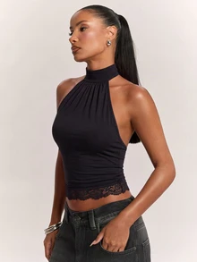 SHEIN BAE ملابس علوية نسائية مثيرة بأكمام طويلة باللون البني - الأسود - مشاهدة 3