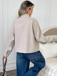 Easowa Áo khoác ngoài cổ cao kéo khóa nữ - Màu Khaki - Xem 4