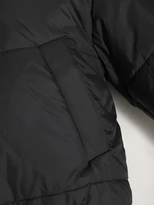 SHEIN 女童加厚保暖內裡黑色連帽外套，腰部拉鍊設計，純色毛領，時尚街頭風，適合戶外活動與日常穿著，長袖冬季外套，酷 Y2K 風格，百搭日常經典，冬季 - 黑色 - 查看 4