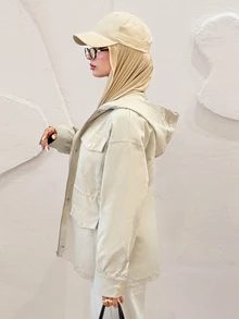 Solavon Women's Commuter Hooded Pocket Design Trench Coat - Apricot - View 3