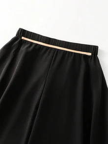 Elenzga Plus Size Women Black And Gold High Waist Wide Leg Pants Trim Piping Asymmetrical Ruffle Hem Flowy Skirt Elegant Banquet Cocktail Formal Party Fall - Black - View 3