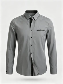 DAZY Men's Solid Color Casual Versatile Daily Wear Shirt Business Office Light Grey Autumn - Grey - View 3