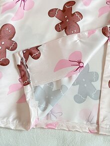 Teen Girl Christmas Gingerbread Man Print PJ Set - Pink - View 6