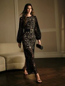 MOTF PREMIUM GAUN PANJANG WANITA RENDA LARUT AIR YANG ELEGAN - Hitam - View 1